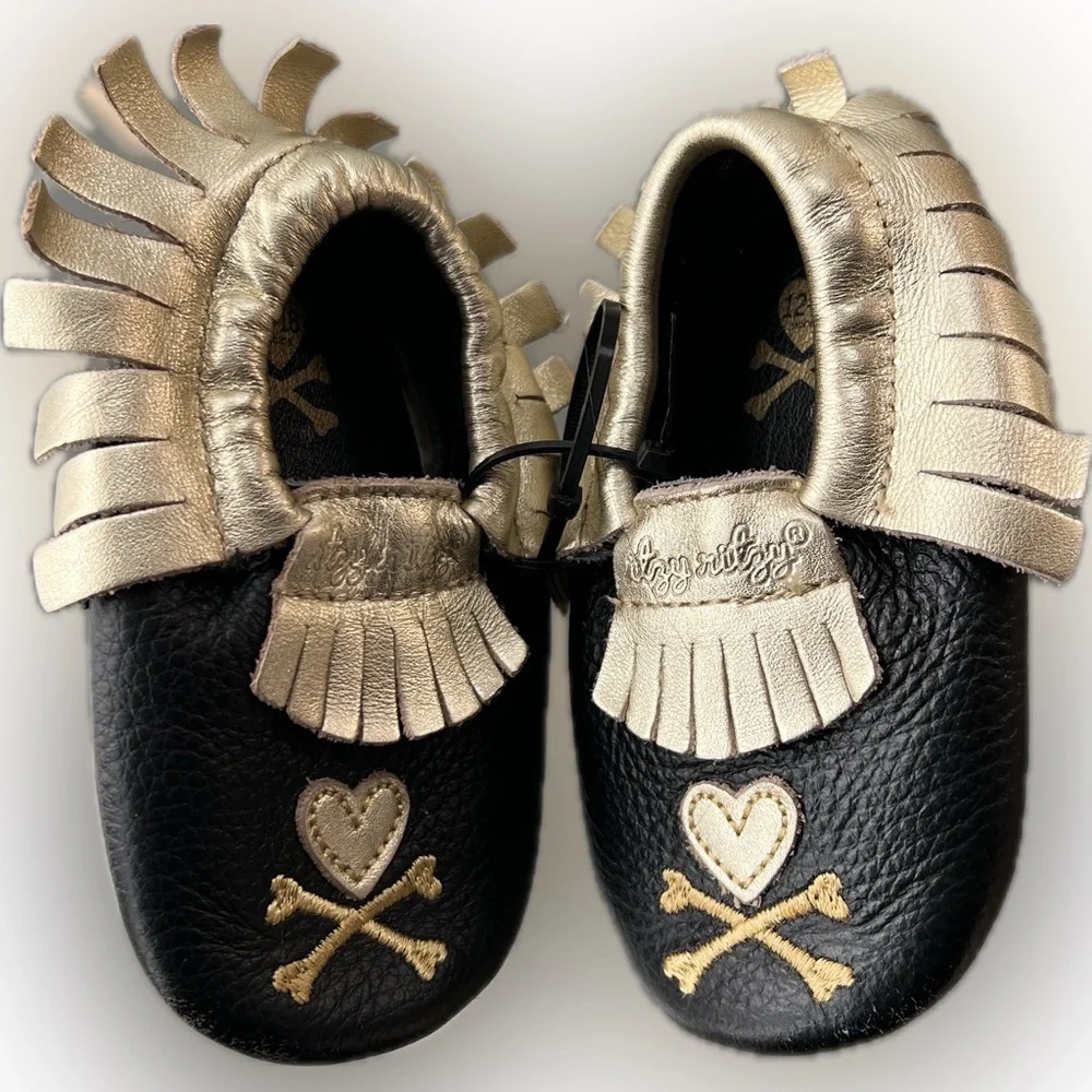 ☠️💛New Itzy Ritzy+Tokidoki Moc Happens Hearts & Cross Bones Baby Moccasins/Shoes - Picture 17 of 17